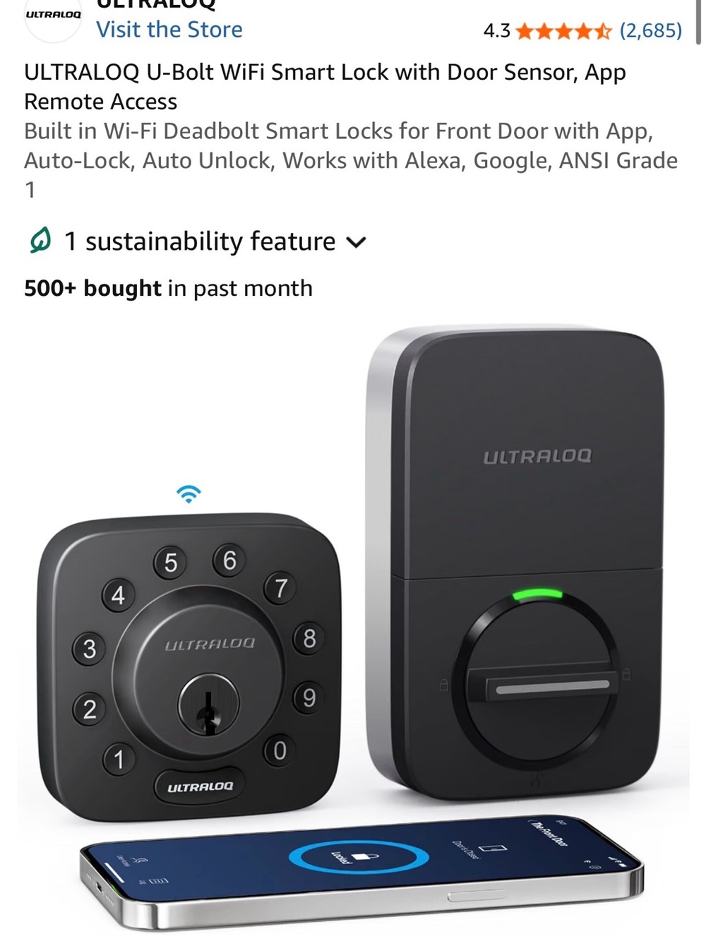 U-Bolt WiFi Smart Deadbolt - Black
